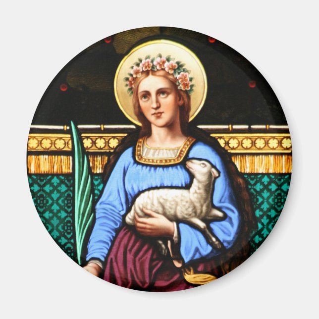 St Agnes of Rome, holding lamb and palm leaf Magnet (Front)