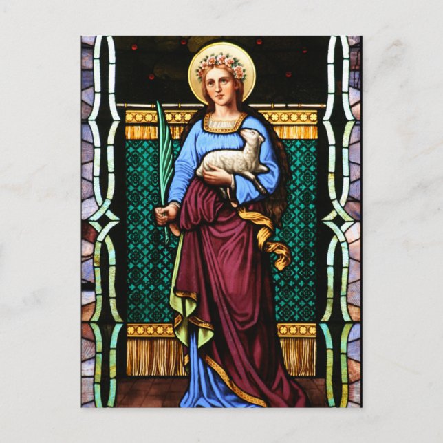 St Agnes of Rome, holding lamb and palm leaf Postcard (Front)