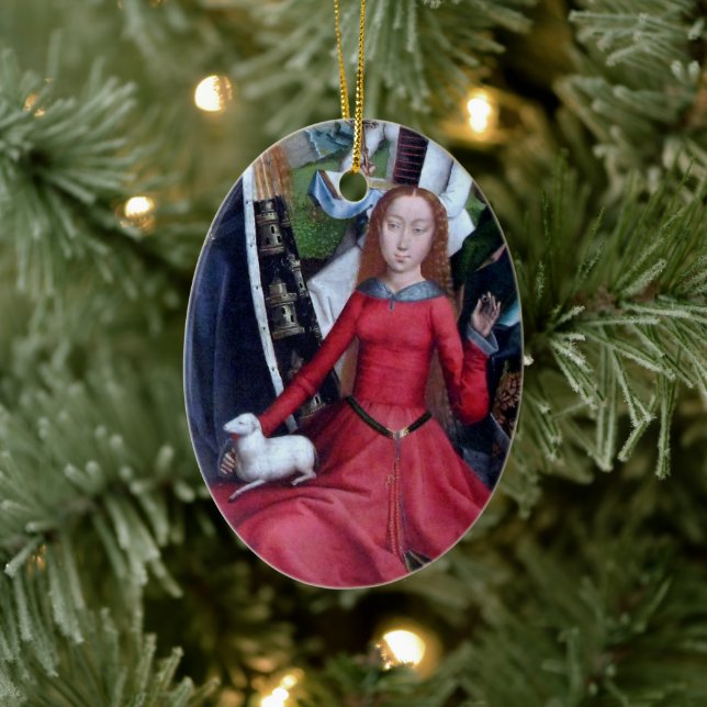 St. Agnes with Her Lamb Ceramic Ornament (Tree)
