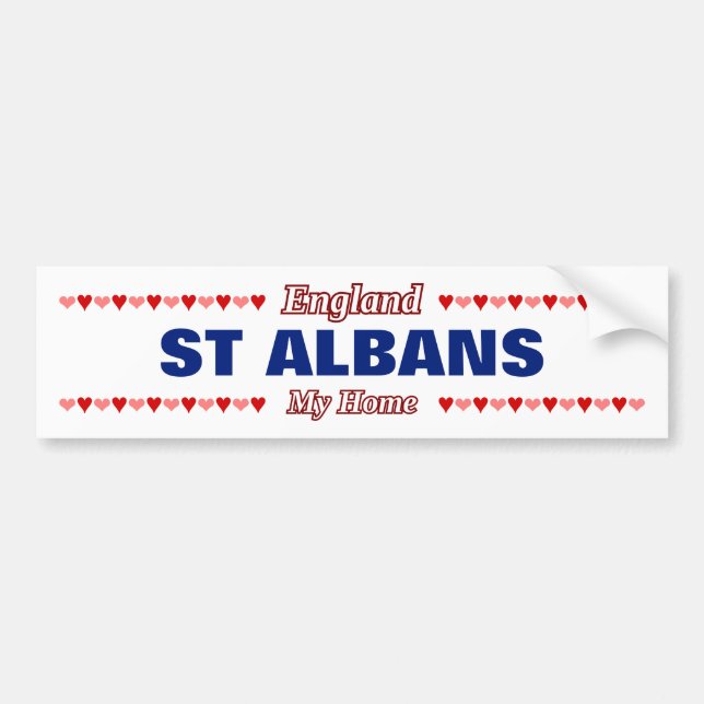 ST ALBANS - My Home - England; Red & Pink Hearts Bumper Sticker (Front)