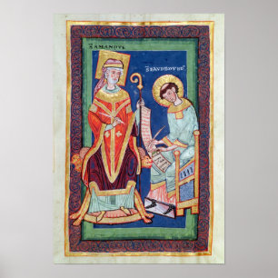 St. Amand returning a scroll to St. Baudemond Poster