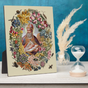 St. Ambrose of Milan with Flowers, Bees, and Hive Plaque