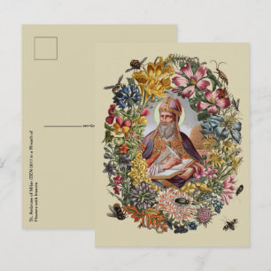 St. Ambrose of Milan with Flowers, Bees, and Hive Postcard