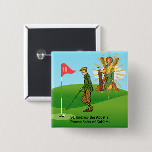St. Andrew and Dapper Male Golfer 15 Cm Square Badge