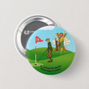 St. Andrew and Dapper Male Golfer 6 Cm Round Badge