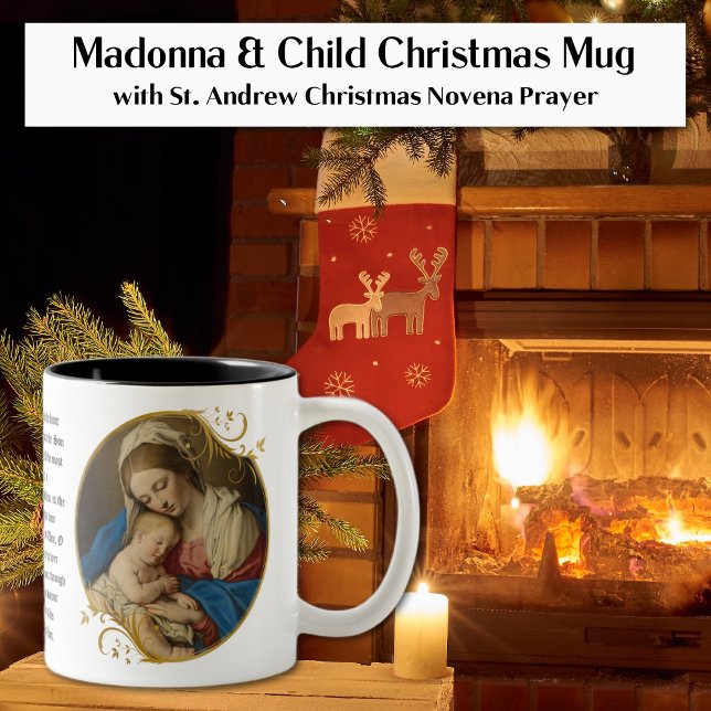 St. Andrew Christmas Novena Virgin Mary Jesus Two-Tone Coffee Mug (Madonna and Child Jesus with St. Andrew Christmas Novena Mug )