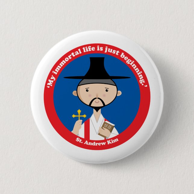 St. Andrew Kim 6 Cm Round Badge (Front)