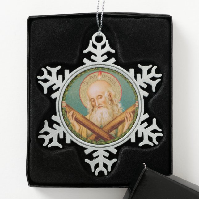 St. Andrew the Apostle (JMAS 02) Snowflake Pewter Christmas Ornament (Box)