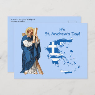 St. Andrew with Flag-Map of Greece Feast Day Postcard
