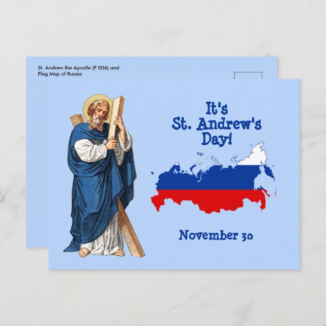 St. Andrew with Flag-Map of Russia Feast Day Postcard (Front/Back)