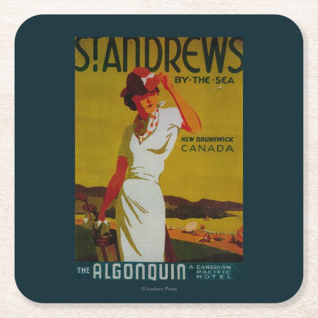 St. Andrews Algonquin Vintage PosterEurope Square Paper Coaster (Front)