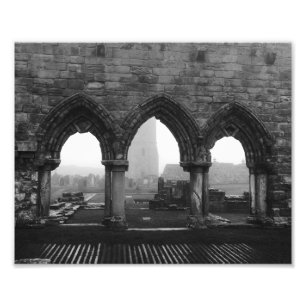 St Andrews Cathedral Arches in Fog Black and White Photo Print