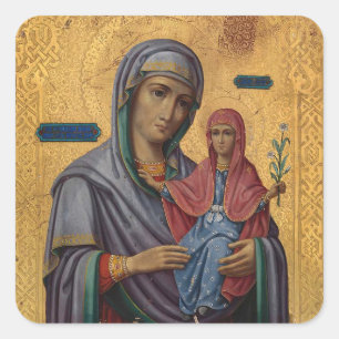 St. Anna with the Theotokos Orthodox Icon Square Sticker