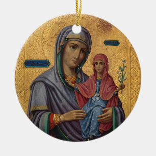 St. Anne and the Theotokos Orthodox Christian Icon Ceramic Tree Decoration