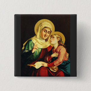 St. Anne Teaching the Virgin Mary Sacred Art 15 Cm Square Badge