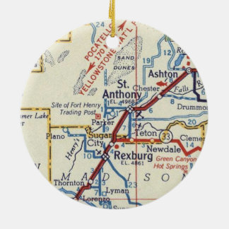 St. Anthony and Rexburg Idaho Vintage Map Ceramic Tree Decoration