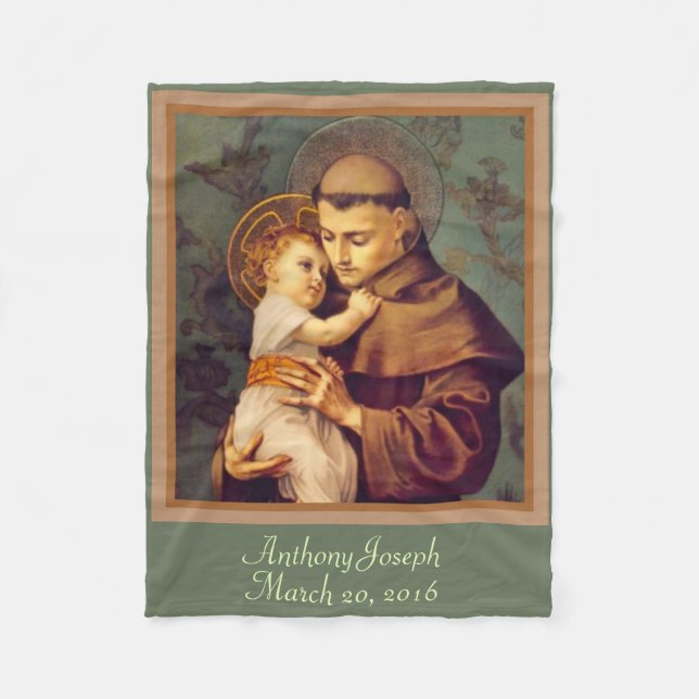 St. Anthony & Baby Jesus PERSONALIZE Fleece Blanket (Front)