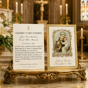 St. Anthony Jesus Elegant Gold Wedding Favor Card