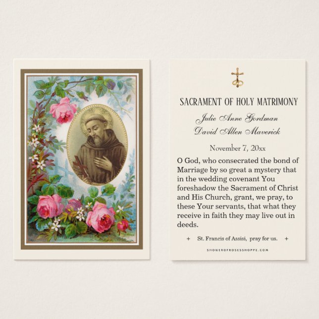 St. Anthony Jesus Elegant Gold Wedding Favour Card (Front & Back)
