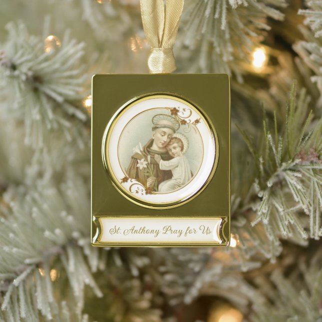 St. Anthony of Padua Baby Jesus Religious  Gold Plated Banner Ornament (Tree)