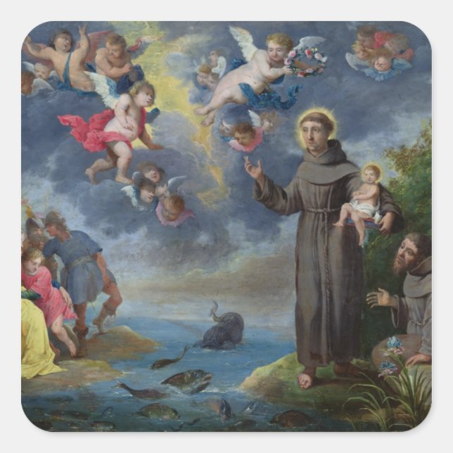 St. Anthony of Padua Preaching to the Fish Square Sticker (Front)