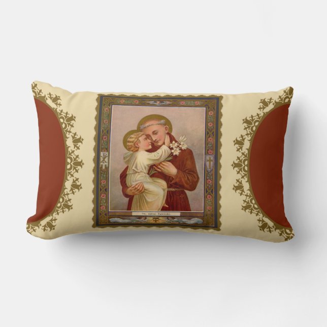 St. Anthony of Padua with Baby Jesus Lumbar Cushion (Front)