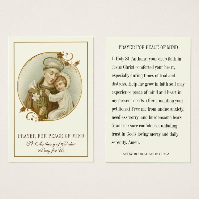 St. Anthony Prayer for Peace of Mind & Heart (Front & Back)
