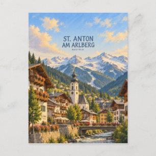 St. Anton am Arlberg Painterly Travel Art Postcard