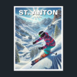 St. Anton Austria Skier Skiing Postcard<br><div class="desc">Discover the thrill of skiing in St. Anton, Austria, one of the most prestigious ski destinations in the Alps. This hyperrealistic image captures a skier carving through fresh, powdery snow on a steep slope, framed by the rugged beauty of the Tyrolean Alps. Snow-covered pine trees and sparkling white slopes create...</div>