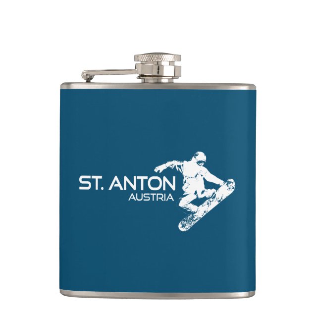 St. Anton Austria Snowboarder Hip Flask (Front)