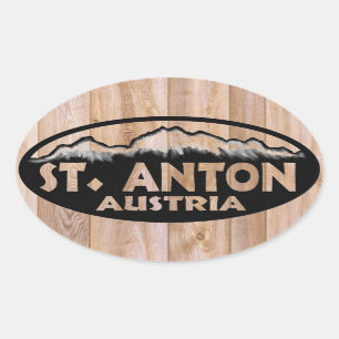 St. Anton Austria wooden sign oval stickers