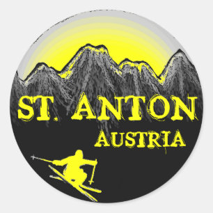 St. Anton Austria yellow skier stickers