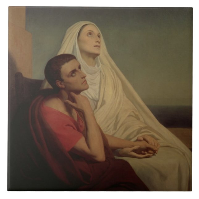St. Augustine and his mother St. Monica, 1855 Tile (Front)