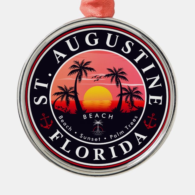 St Augustine Beach Florida Palm Trees Sunset Metal Tree Decoration (Front)