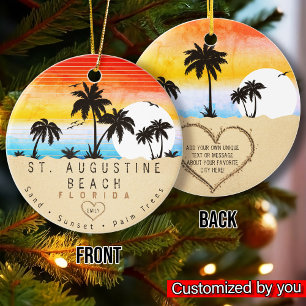 St. Augustine Beach Florida Retro Sunset Souvenirs Ceramic Tree Decoration
