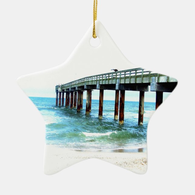 St. Augustine Fishing Pier Ceramic Tree Decoration (Front)