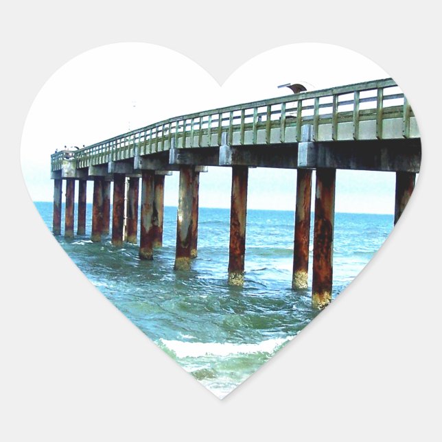 St. Augustine Fishing Pier Heart Sticker (Front)