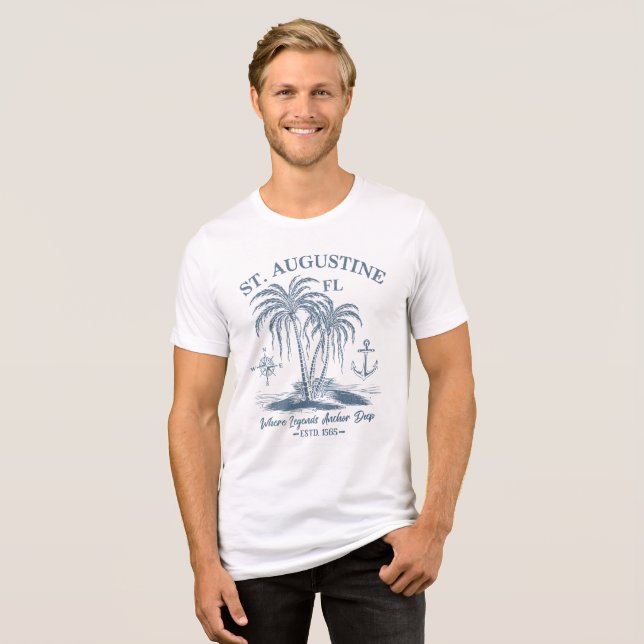 St. Augustine FL – Nautical Palm Design Tri-Blend Shirt (Front Full)