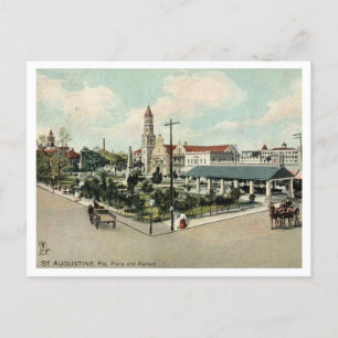 St Augustine FL, Plaza and Market, 1908 Retro Postcard