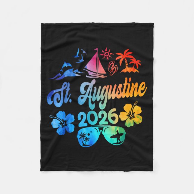 St. Augustine Florida 2026 Vacation Tie Dye Summer Fleece Blanket (Front)