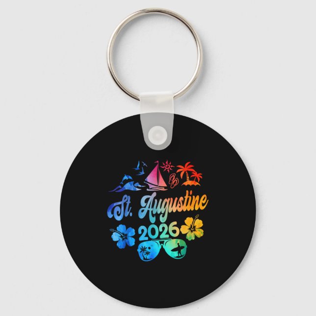 St. Augustine Florida 2026 Vacation Tie Dye Summer Key Ring (Front)