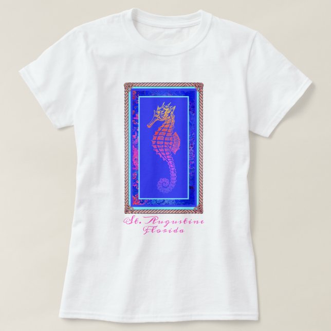 St. Augustine Florida Colourful Seahorse  T-Shirt (Design Front)