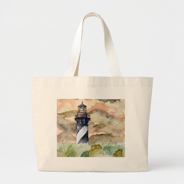 St Augustine Florida lighthouse painting Large Tote Bag (Front)