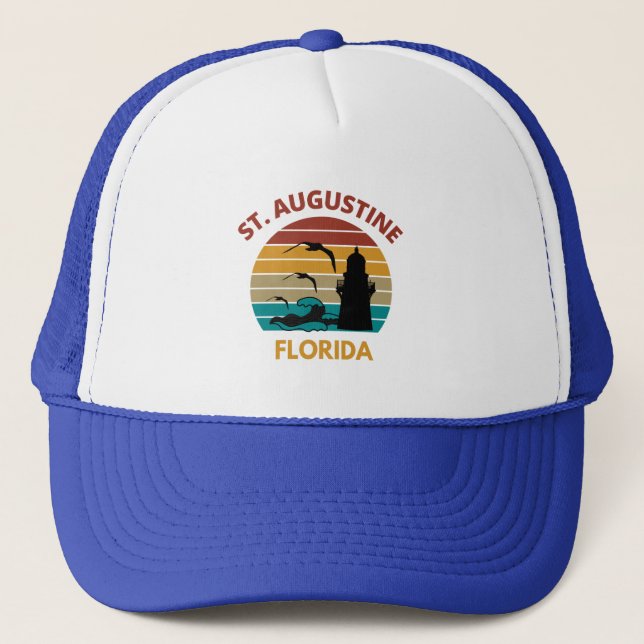 St Augustine Florida Retro Sunset Design  Trucker Hat (Front)