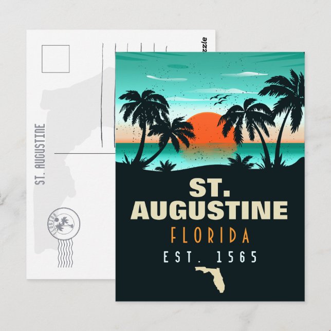 St. Augustine Florida Retro Sunset Souvenirs 60s Postcard (Front/Back)
