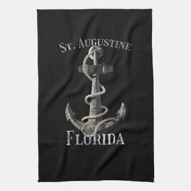 St. Augustine Florida Vacation Nautical Anchor Sai Tea Towel (Vertical)
