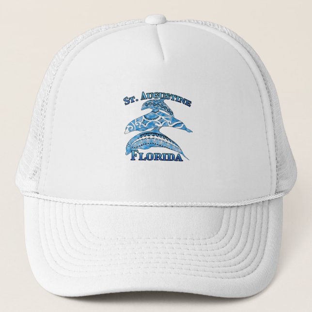 St. Augustine Florida Vacation Tribal Dolphins Trucker Hat (Front)