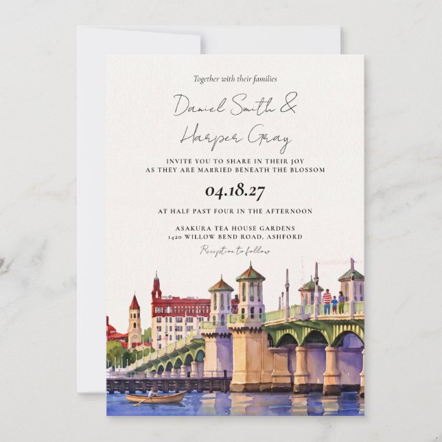 St Augustine Florida Watercolor Wedding Invitation (Front)