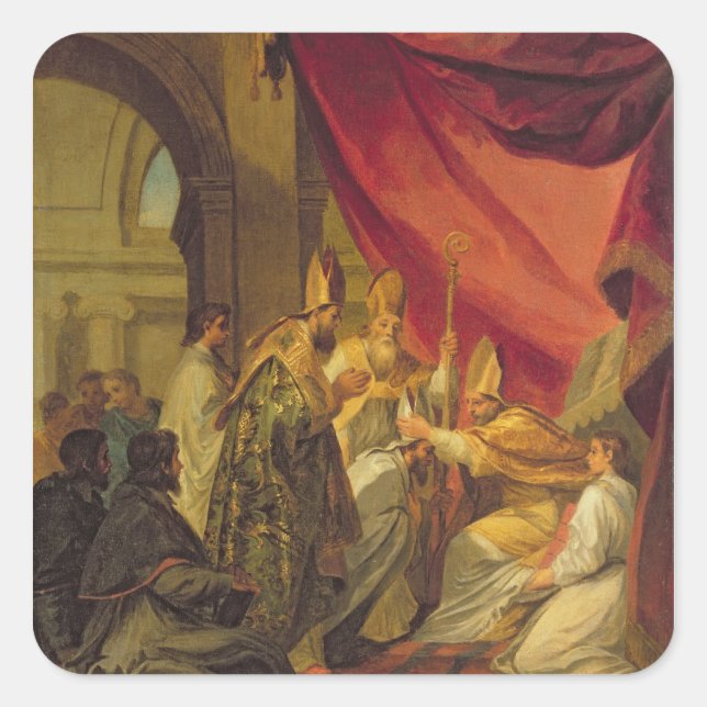 St. Augustine  ordained as the Bishop Square Sticker (Front)