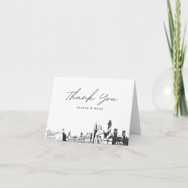St. Augustine Skyline Sketch Blank Thank You Card (Front)